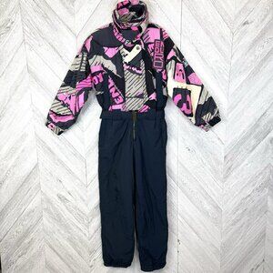 Vintage 90s ELHO Ski Suit One Piece Snowsuit Womens Medium Grafitti Print Retro